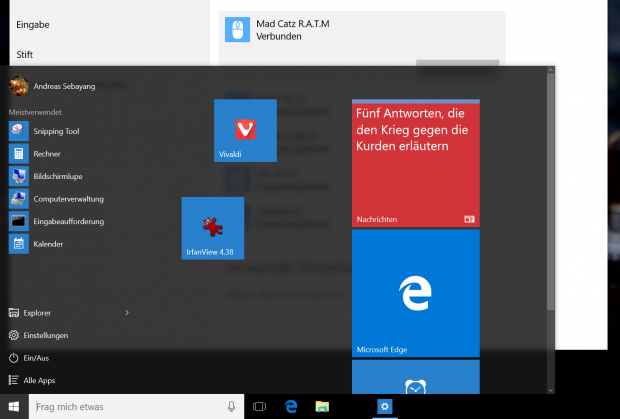 Das Startmen&uuml; erlaubt eine recht freie Positionierung der Kacheln. (Screenshot: Golem.de)