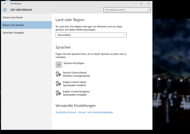 Die Spracheinstellungen wurden mit Windows 10 erweitert. (Screenshot: Golem.de)