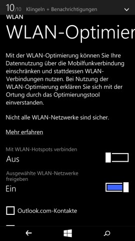 ... in Windows 10 die WLAN-Optimierung übernommen. (Screenshot: Golem.de)