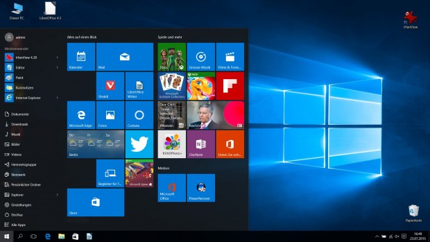 Das Suchfeld in Windows 10 kann auch zu einem Button verkleinert werden. (Screenshot: Golem.de)