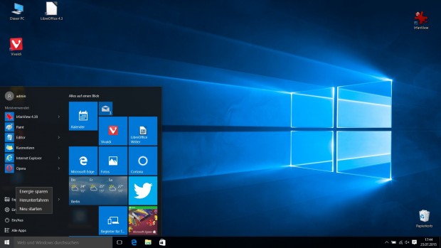 Dieses Men&uuml; erscheint beim Druck auf Herunterfahren. (Screenshot: Golem.de)