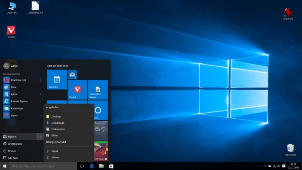Der Datei-Explorer hat ein spezielles Kontextmen&uuml; im Startmen&uuml;. (Screenshot: Golem.de)