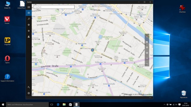 Die Karten-App von Windows 10 unterstützt Offlinekarten. (Screenshot: Golem.de)