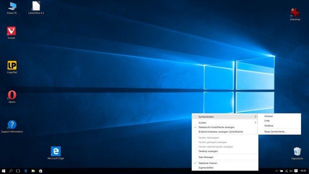 Auch in Windows 10 lassen sich zus&auml;tzliche Leisten einblenden. (Screenshot: Golem.de)