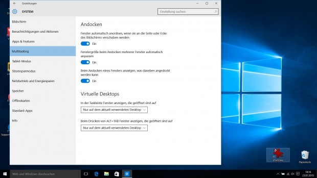 Multitasking-Einstellungen von Windows 10 (Screenshot: Golem.de)
