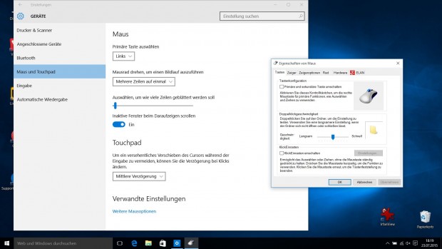 Die Maus wird sowohl in den Einstellungen als auch in der Systemsteuerung konfiguriert. (Screenshot: Golem.de)