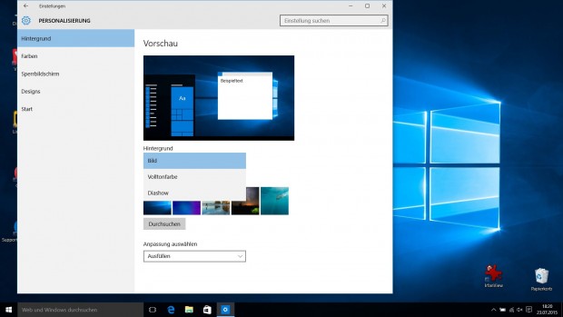 Ein zentrales Hintergrundbild gilt f&uuml;r alle virtuellen Desktops. (Screenshot: Golem.de)