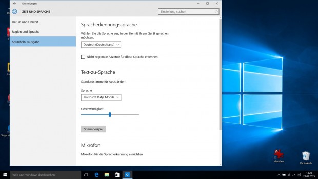 Einstellungen f&uuml;r die Sprachsteuerung (Screenshot: Golem.de)