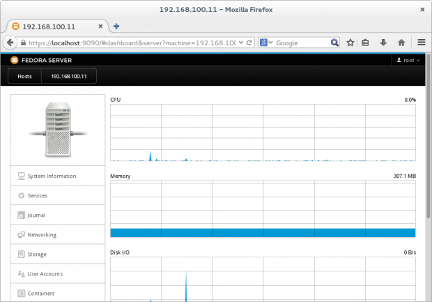  ...alte Cockpit-Version unter Fedora 21 noch auf diese sowie die Seite hinter dem Men&uuml;punkt &raquo;System Information&laquo; verteilt. (Bild: Screenshot Linux Magazin)