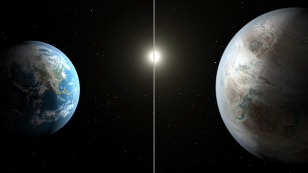Kepler-452b ist eine Supererde. Er ist gut anderthalb mal so groß wie unser Planet. (Bild: Nasa/JPL-Caltech/T. Pyle)