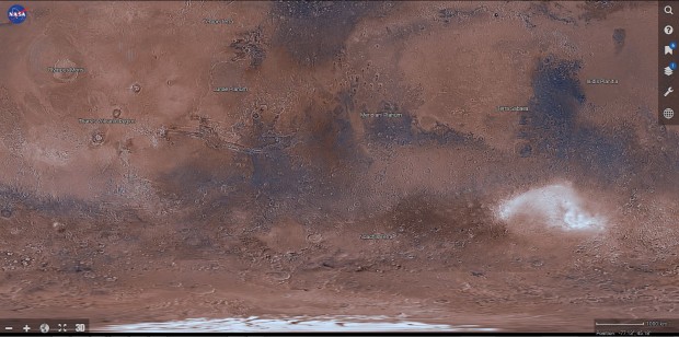 Diese 2D-Ansicht ist am Äquator ausgerichtet und an den Polen verzerrt. (Bild: Nasa/Screenshot: Golem.de)
