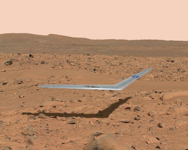So stellt sich der Nasa-Zeichner den Einsatz des Gleiters auf dem Mars vor. Geplant ist er f&uuml;r 2022 bis 2024. (Foto: Ken Ulbrich/Nasa)