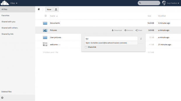 Beim Teilen mit anderen Servern hilft die Autovervollst&auml;ndigung. (Bild: Owncloud - CC-BY 4.0)