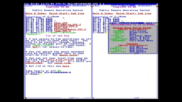 So wird der Anwender von TempleOS begrüßt. Alle Terminalfenster sind frei verschiebbar. (Bild: Martin Wolf/Golem.de)