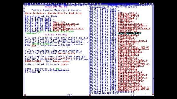 TempleOS unterstützt Hypertext an vielen Stellen. Ein Klick auf eine Datei im Verzeichnislisting ... (Bild: Martin Wolf/Golem.de)