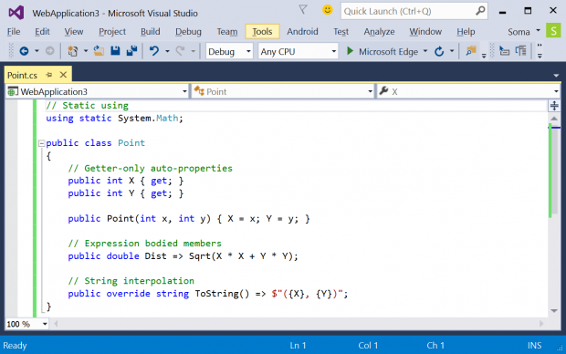 VS2015 unterst&uuml;tzt C# 6.0 (Quelle: Microsoft)