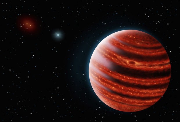So könnte der Gasplanet aussehen. Er ähnelte dem Jupiter, ist aber viel jünger. (Bild: Danielle Futselaar & Franck Marchis, Seti Institute)