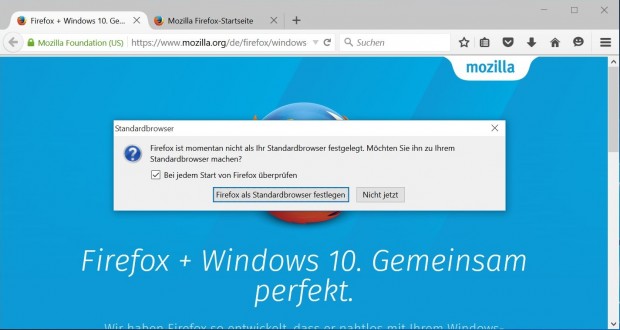 Firefox 40: Abfrage für Standard-Browser in Windows 10 (Screenshot Golem.de)