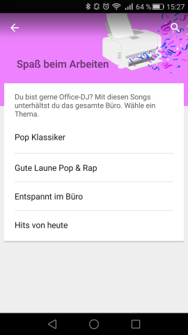 Wählt der Nutzer eine Aktivität aus, kann er außerdem eine Musikrichtung wählen. (Screenshot: Golem.de)