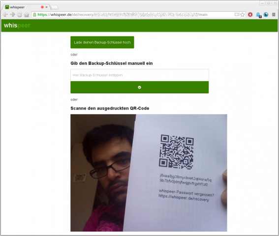Die Wiederherstellung per ausgedrucktem QR-Code funktioniert erstaunlich einfach, ist aber nicht unproblematisch. (Screenshot: Golem.de)