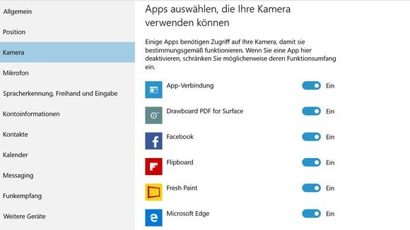 Mehrere Apps haben standardmäßig Zugriff auf die Kamera. (Screenshot: Zeit Online)