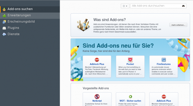 Das neue Aussehen der Addon-Übersicht (Screenshot: Golem.de)