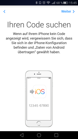 Die App wartet, bis auf dem iPhone ein zehnstelliger Code angezeigt wird. (Screenshot: Golem.de)