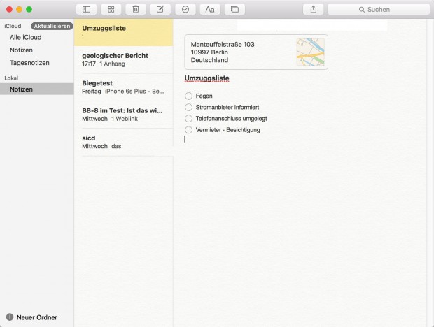 Notizfunktion unter El Capitan (Bild: Golem.de)