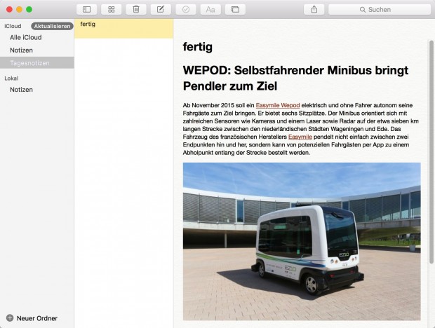 Notizfunktion unter El Capitan (Bild: Golem.de)
