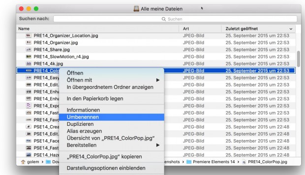 Finder-Umbenennungsfunktion in OS X 10.11 El Capitan (Bild: Golem.de)