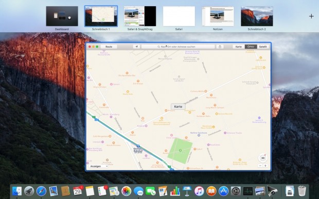 Spaces in OS X 10.11 El Capitan (Bild: Golem.de)