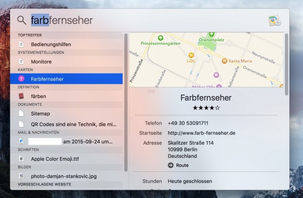 Spotlight findet auch im Internet Ergebnisse (Bild: Golem.de)