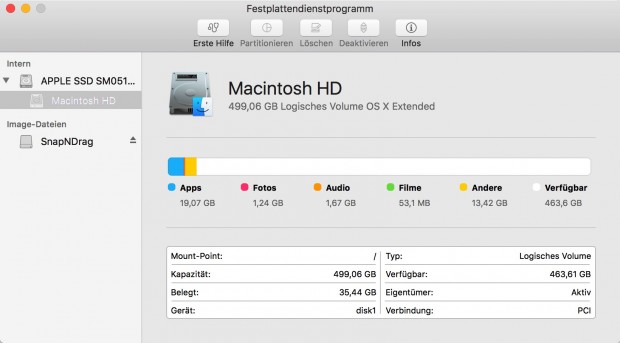 Das Festplattendienstprogramm wurde leicht &uuml;berarbeitet. (Bild: Golem.de)