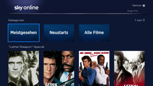 Filmkategorie des Sky-Snap-Bereichs innerhalb der Sky Online App (Screenshot: Golem.de)