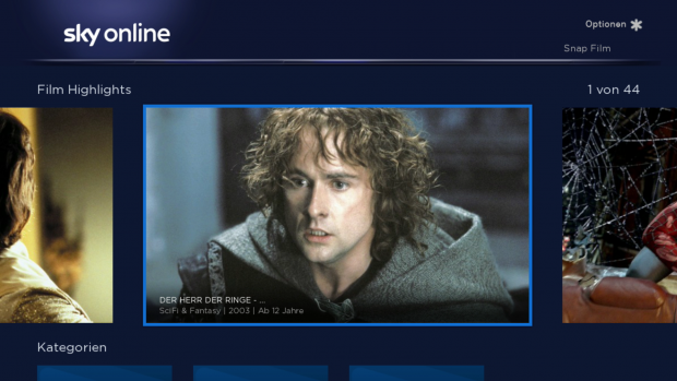 Serienkategorie des Sky-Snap-Bereichs innerhalb der Sky Online App (Screenshot: Golem.de)