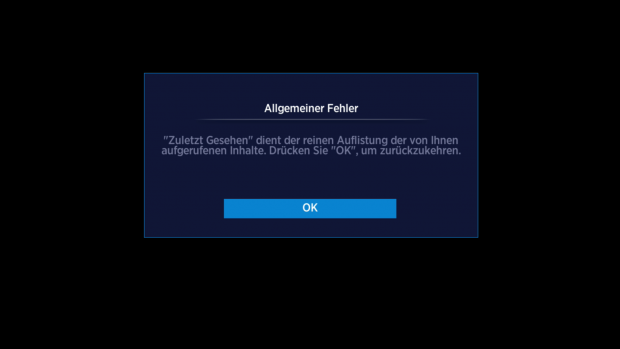 Das &Ouml;ffnen eines zuletzt gesehenen Titels f&uuml;hrt zu dieser Fehlermeldung. (Screenshot: Golem.de)