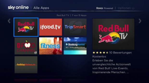 Es gibt nur sehr wenige Apps f&uuml;r die Sky Online TV Box. (Screenshot: Golem.de)