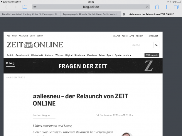 Ein Klick auf die eine Nachricht &ouml;ffnet Safari. Zu beachten ist die obere linke Ecke mit der Zur&uuml;ck-Schaltfl&auml;che. (Screenshot: Golem.de)
