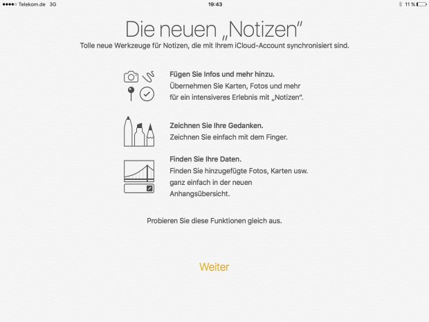 ... allerdings sollte der Anwender daf&uuml;r zumindest seine iCloud-Notizen aktualisieren. (Screenshot: Golem.de)