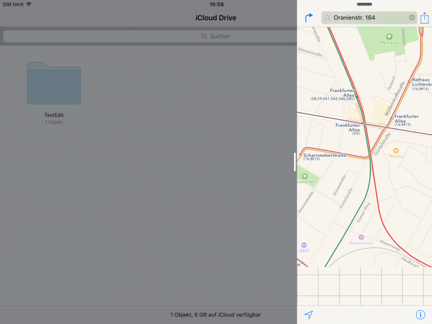 Split-View-Tauglichkeit erkennt man an einem kleinen Balken neben dem Slide Over. (Screenshot: Golem.de)