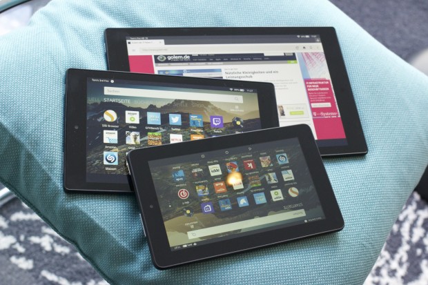 Die neuen Amazon Tablets Fire Tablet, Fire HD 8 und Fire HD 10 (Bild: Michael Wieczorek/Golem.de)