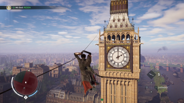 Mit dem Enterhaken arbeiten wir uns zu Big Ben vor. (Screenshot: Golem.de)