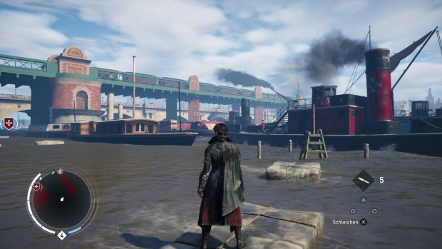 Auf der Themse sind unz&auml;hlige Schiffe unterwegs. (Screenshot: Golem.de)