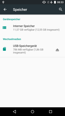 Android 6.0 erm&ouml;glicht den bequemen Auswurf des Speichers auch &uuml;ber die Android-Einstellungen. (Screenshot: Golem.de)