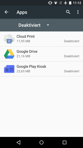 Deaktivierte Apps lassen sich in den App-Einstellungen filtern. (Screenshot: Golem.de)