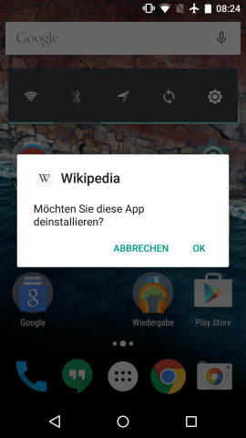 Nach einer Sicherheitsr&uuml;ckfrage ist die App deinstalliert. (Screenshot: Golem.de)