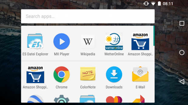 Die App-&Uuml;bersicht im Startbildschirm im Querformat (Screenshot: Golem.de)