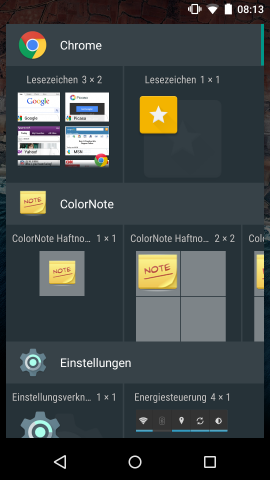 Veränderte Widgets-Übersicht in Android 6.0 (Screenshot: Golem.de)