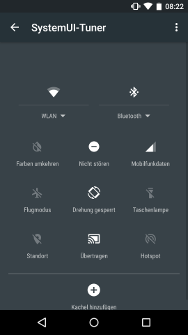 Über den SystemUI-Tuner lassen sich die Schnelleinstellungen konfigurieren. (Screenshot: Golem.de)