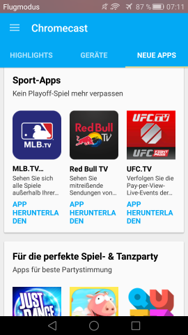 Empfehlungsbereich in der neuen Chromecast-App (Screenshot: Golem.de)